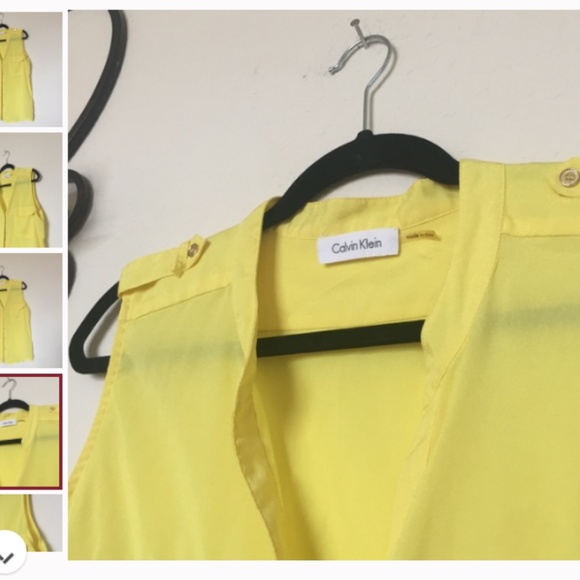 Calvin Klein Yellow Sleeveless Gold Metal Buttons - Picture 2 of 3
